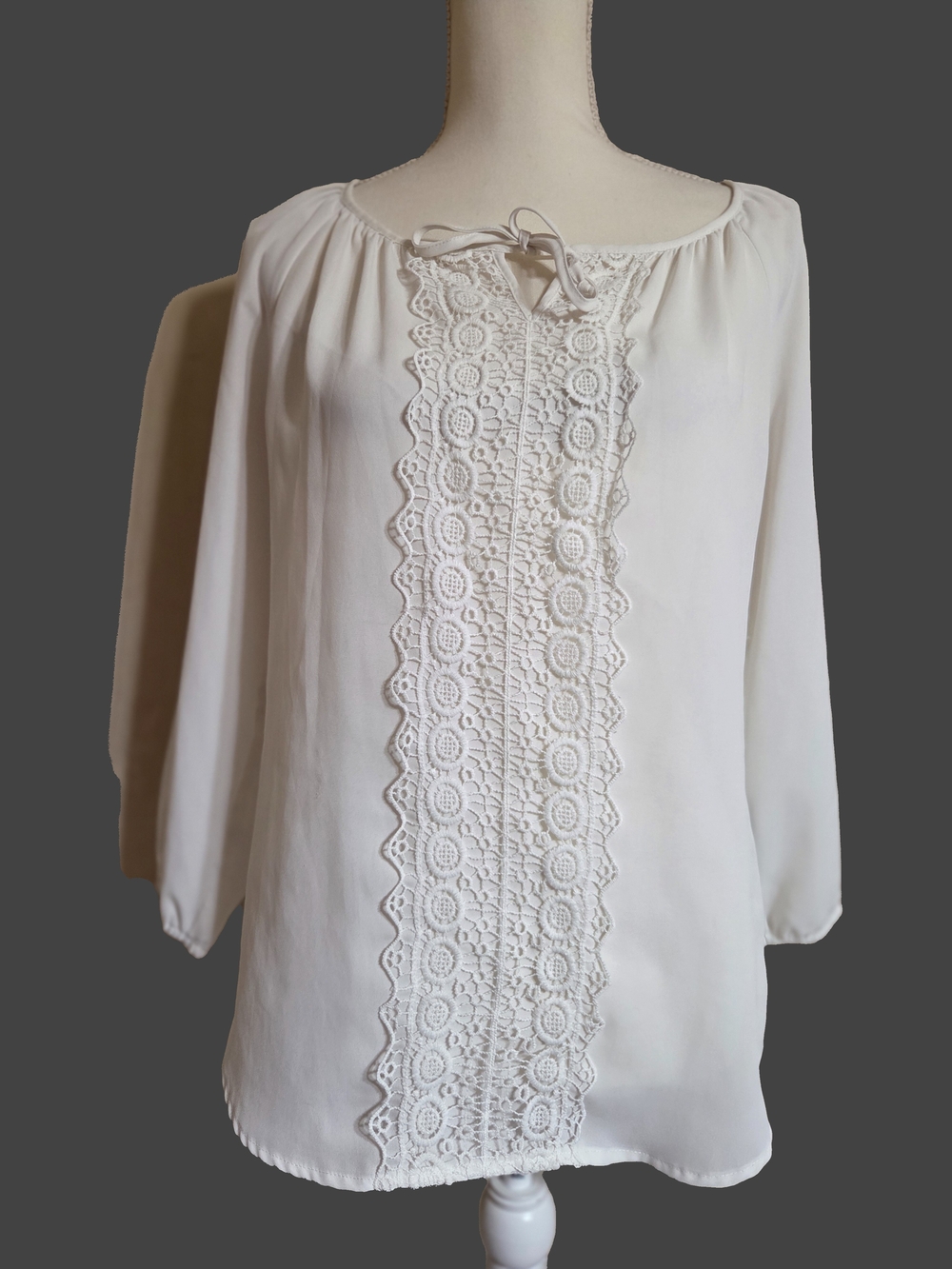 Zac & Rachel Ivory Crochet-Trim Peasant Blouse